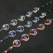 Natural blue Moonstone bracelet 925 sterling silver inlaid craft vitreous blue moonlight
