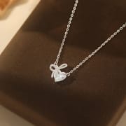 Po S999 Silver Light Luxury Bow Love Necklace Female Sweet Princess Niche High-end Design Clavicle Chain