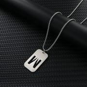 Alphabet Hollow Necklace Men's Trendy Hip-Hop Woolen Chain Accessories Rectangular Gloss Military Brand Pendant Women's Stainless Steel Pendant