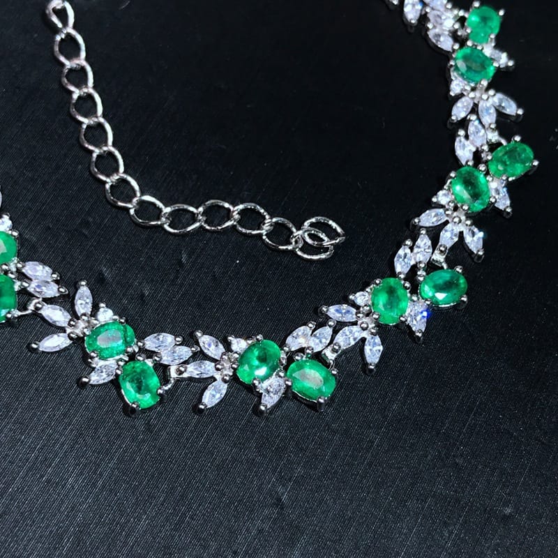 925 silver inlaid natural emerald bracelet with extended chain Women's bracelet TikTok supply wholesale