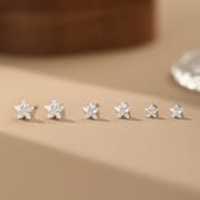Po S999 Silver Sweet Cool Star Zircon Earrings Women's Cute Exquisite Earrings Small Distinctive Earrings for Hair