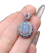 Natural 9*7mm Opal Pendant 925 Silver Gold Plated Fire Color Flash Fashion Personality Color Treasure Wholesale {Without Chain}