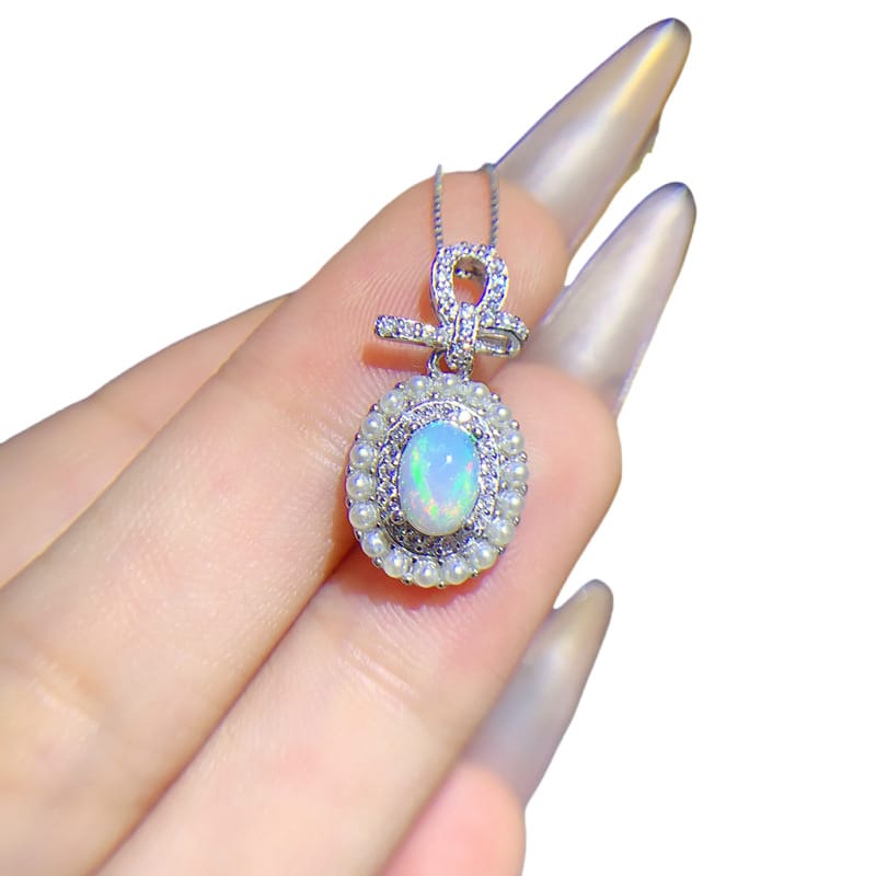 Natural 5*7mm Opal Pendant 925 Silver Gold Plated Fire Color Flash Fashion Personality Color Treasure Wholesale {Without Chain}