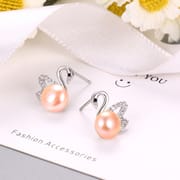 Natural Freshwater Pearl Earrings Swan Micro Set Zircon Classic Ear Studs Elegant Light Luxury Niche Earrings New Women