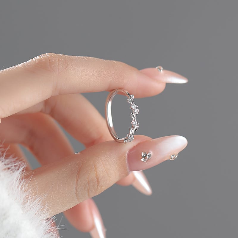 Po S999 Silver Leaf Ring Chinese Temperament New Fashion Personality Elegant Gentle Mori Bracelet
