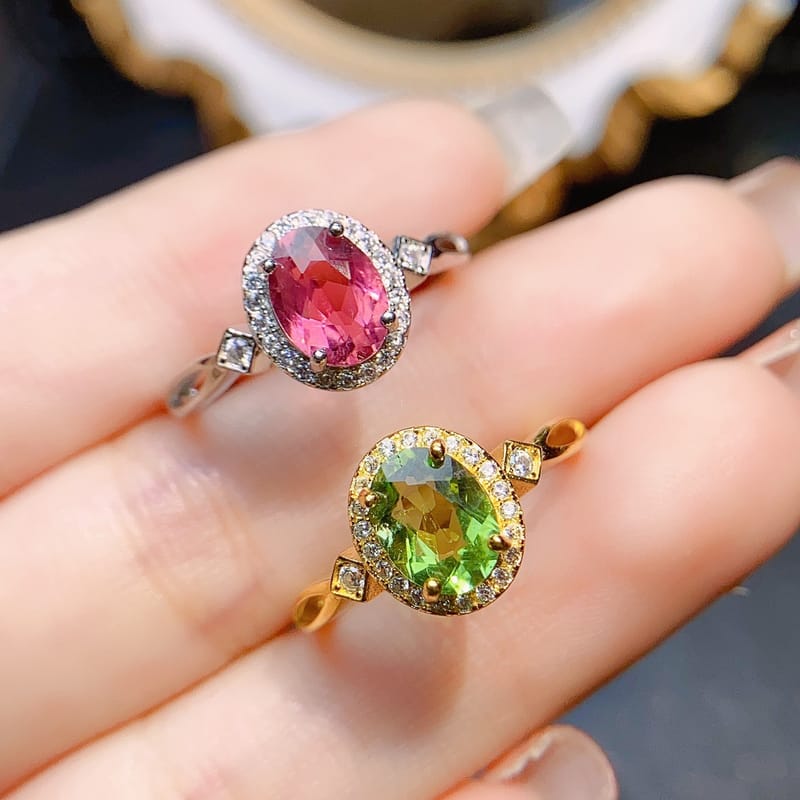 Natural tourmaline ring S925 silver inlaid main stone 6*8 