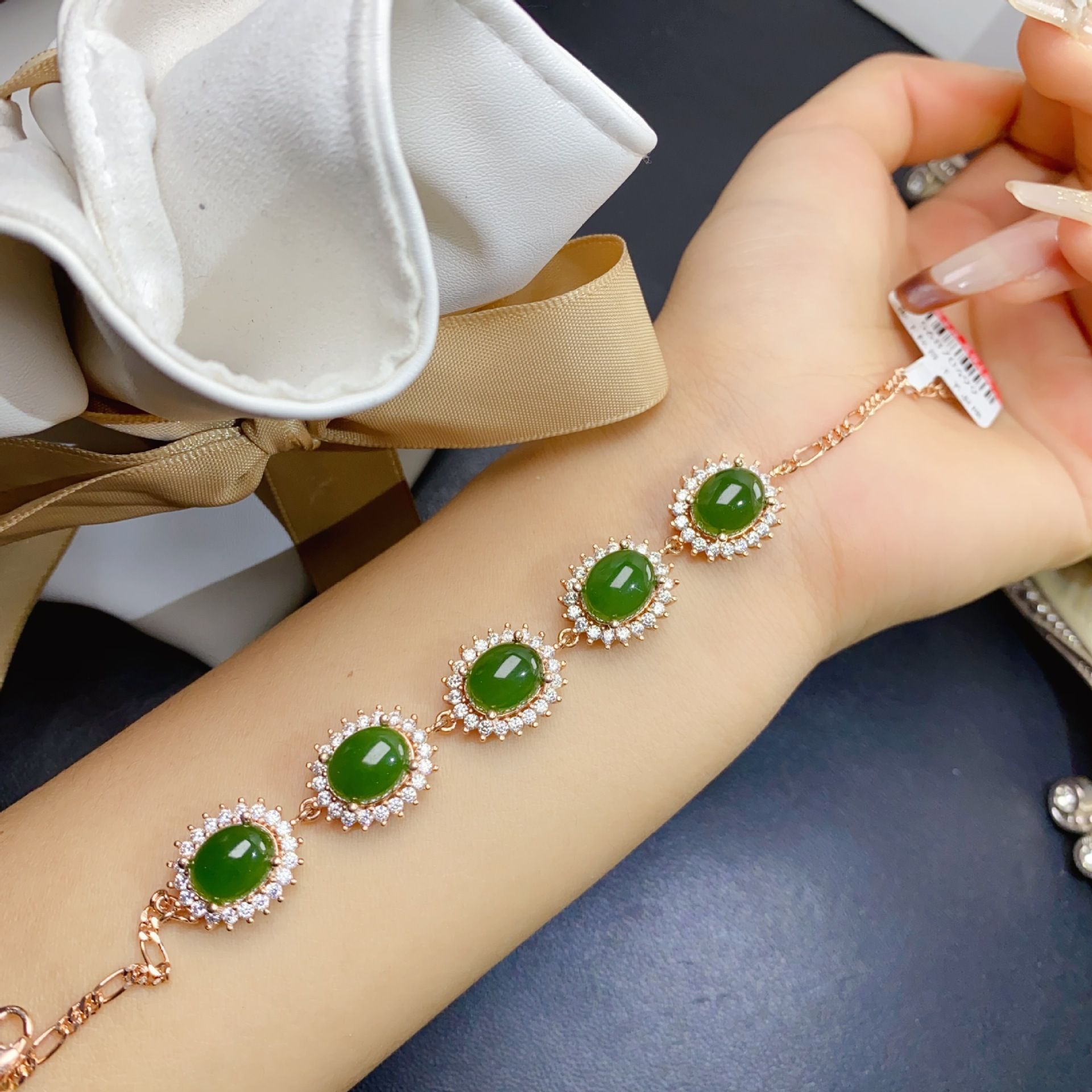 Natural Hetian Jasper bracelet 8 * 10mm 925 silver inlaid luxury supply peers get goods wholesale