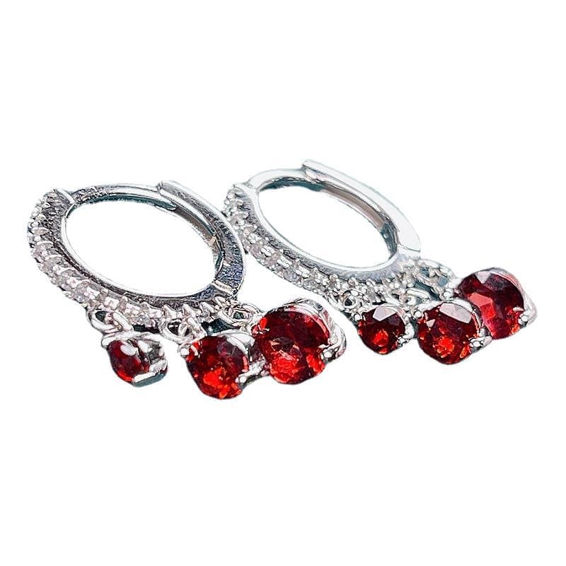 New Garnet ear buckle 925 silver inlaid Garnet women's ear buckle Garnet women's ear studs
