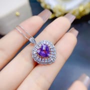New natural amethyst pendant Plaid 9 * 9mm women's pendant necklace 925 silver wholesale live TikTok