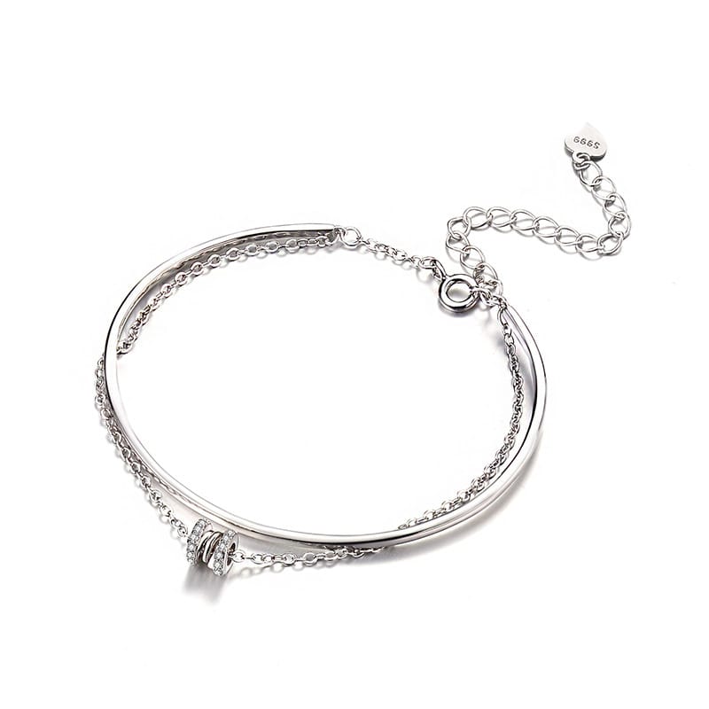 S999 Sterling Silver Double Layer Bracelet Women's Niche Design Bracelet Silver Women's Simple Cold Style Girls' Trendy Bracelet
