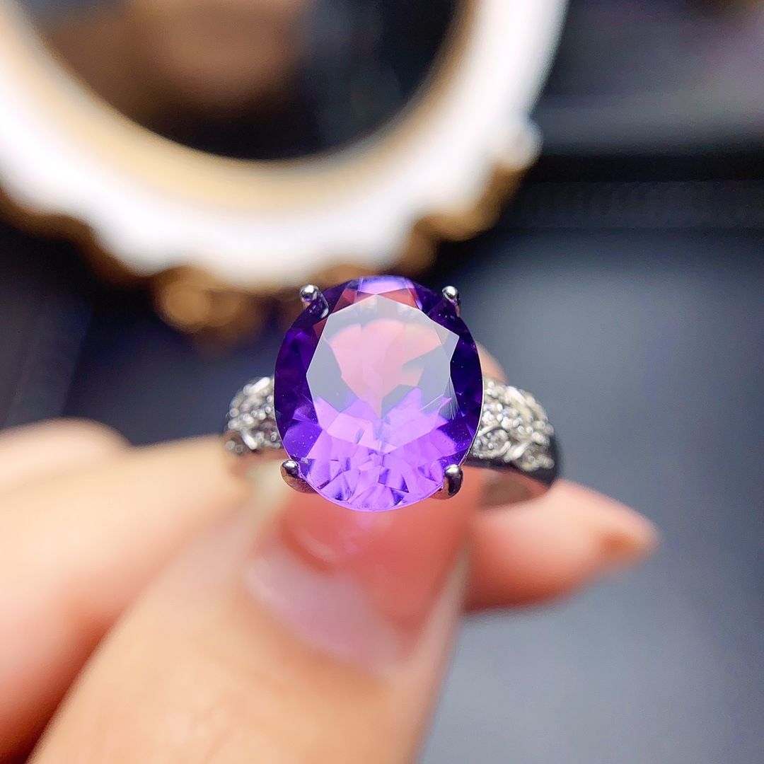 Factory wholesale explosions natural amethyst ring S925 silver inlaid main stone 10*12 selling Europe and the United States a generation