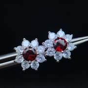 Large 925 Silver Inlaid Garnet Earrings Exaggerated Thick and Heavy Photographed with Silver