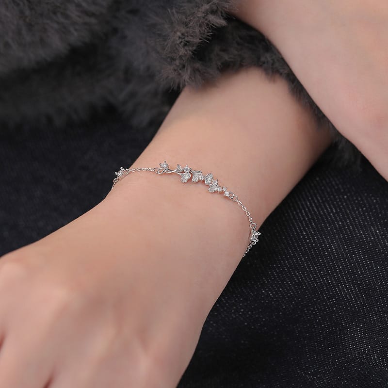 Po S999 Foot Silver Niche Design Ginkgo Leaf Bracelet Fresh Mori Style Girlfriend Gift Sweet Hand Decoration for Hair
