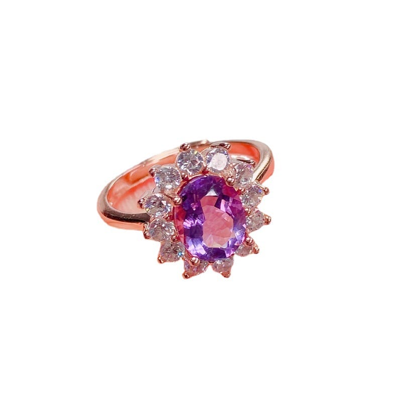 Natural amethyst female ring open mouth style elegant send girlfriend 925 silver wholesale overseas supply inspection
