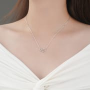 Po S999 Silver Sweet Japanese Style Bow Necklace Simple Design Necklace for Girlfriend Gift New Style