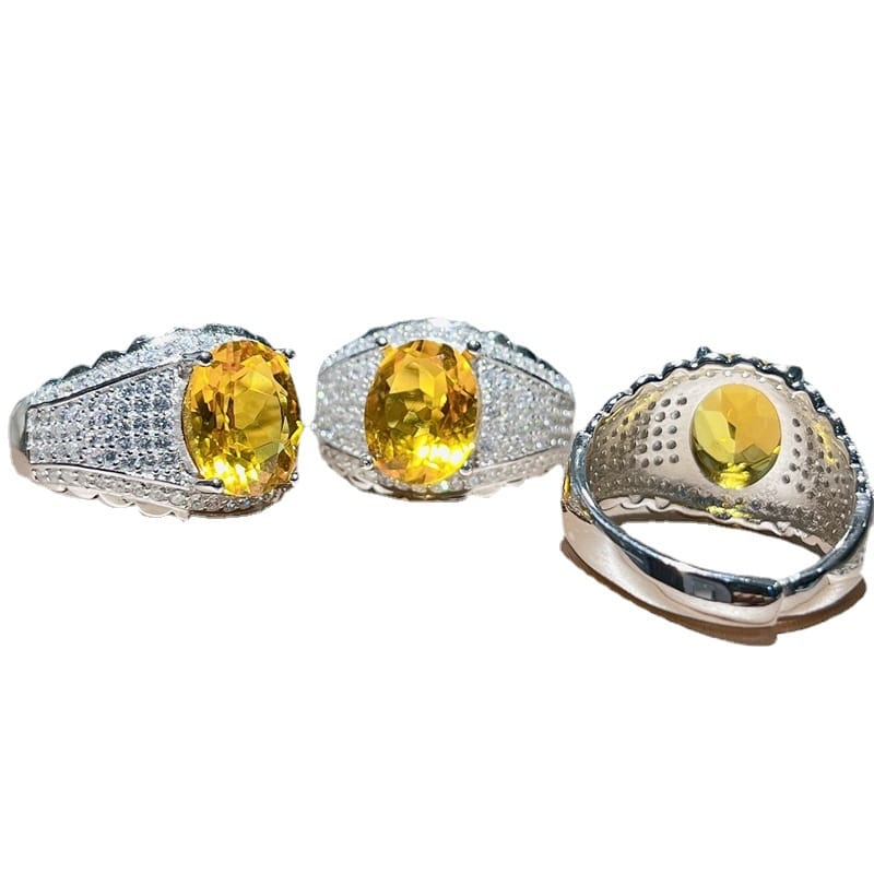 Men's Ring 925 Silver Citrine Men's Ring Overlapping Live Supply