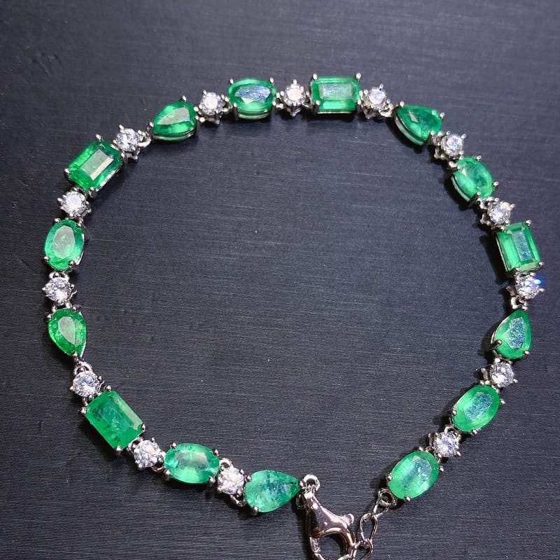 Emerald women's bracelet 925 silver inlaid natural emerald bracelet women's bracelet live supply wholesale