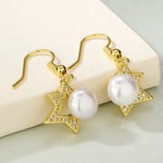 Natural Freshwater Pearl Earrings Fashion Light Luxury Half Four-side Star Set Zircon Ear Hook Personalized Simple Elegant Eardrop