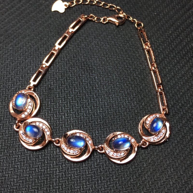 Natural blue Moonstone bracelet 925 sterling silver inlaid craft vitreous blue moonlight