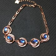 Natural blue Moonstone bracelet 925 sterling silver inlaid craft vitreous blue moonlight