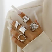 Europe and the United States cross-border geometric metal wind lava line ring four-piece irregular smooth opening ring suit
