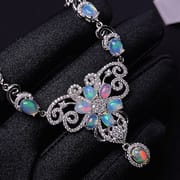 Australian magic opal chain row 925 silver inlay dazzle natural fire opal clavicle chain wholesale fire beauty