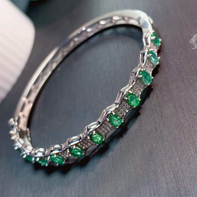 New on new natural emerald bracelet 925 silver inlay gift wholesale
