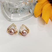 Natural freshwater pearl S925 silver needle triangle heart-shaped zircon pearl earrings temperament Joker earrings source manufacturers