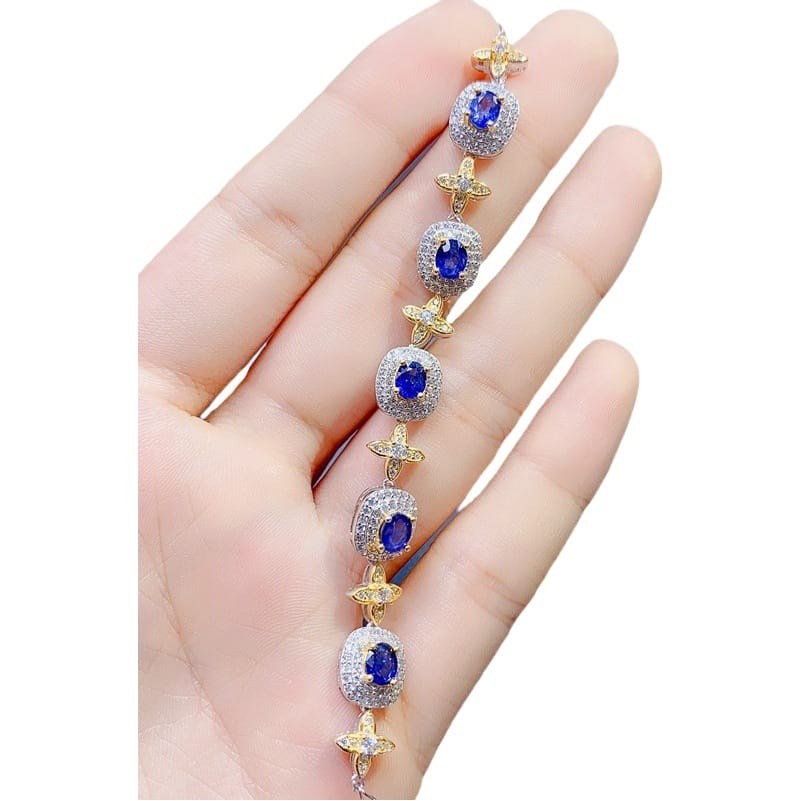 Fashion New Simple Two-color Japanese Light Luxury DIY Inspection Natural Sapphire Bracelet 925 Silver Live Supply