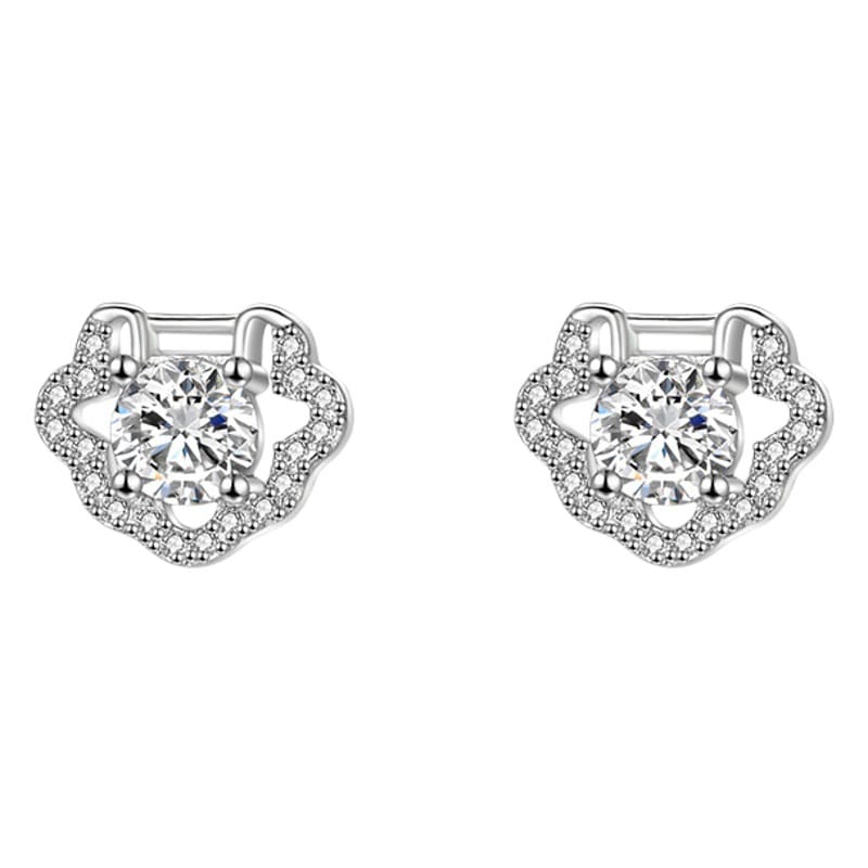 S999 Sterling Silver Earrings Ruyi Lock Ping An Lock Earrings Mini Chinese Style Earrings Gift