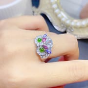Natural diopside stone pink tourmaline Topaz ring female ring 925 silver wholesale tested