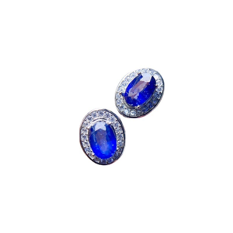 Sapphire stud earrings 925 silver women's natural sapphire has been tested one-piece delivery overseas supply wholesale