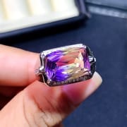 925 silver inlaid purple yellow crystal men's ring purple yellow crystal for boyfriend manufacturers receive orders one piece delivery
