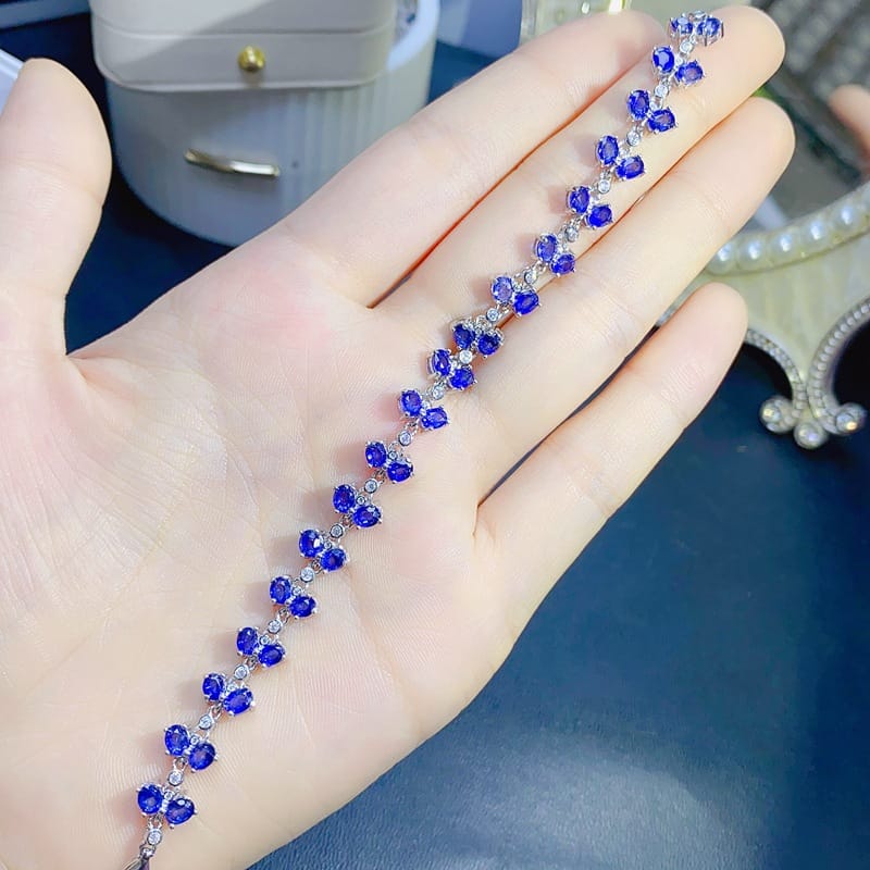 DIY natural sapphire bracelet trembles live supply with extended chain 925 silver Sapphire wholesale