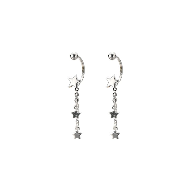 Aobao S999 pure silver star tassel earrings light luxury high-grade long earrings face slimming temperament earrings popular