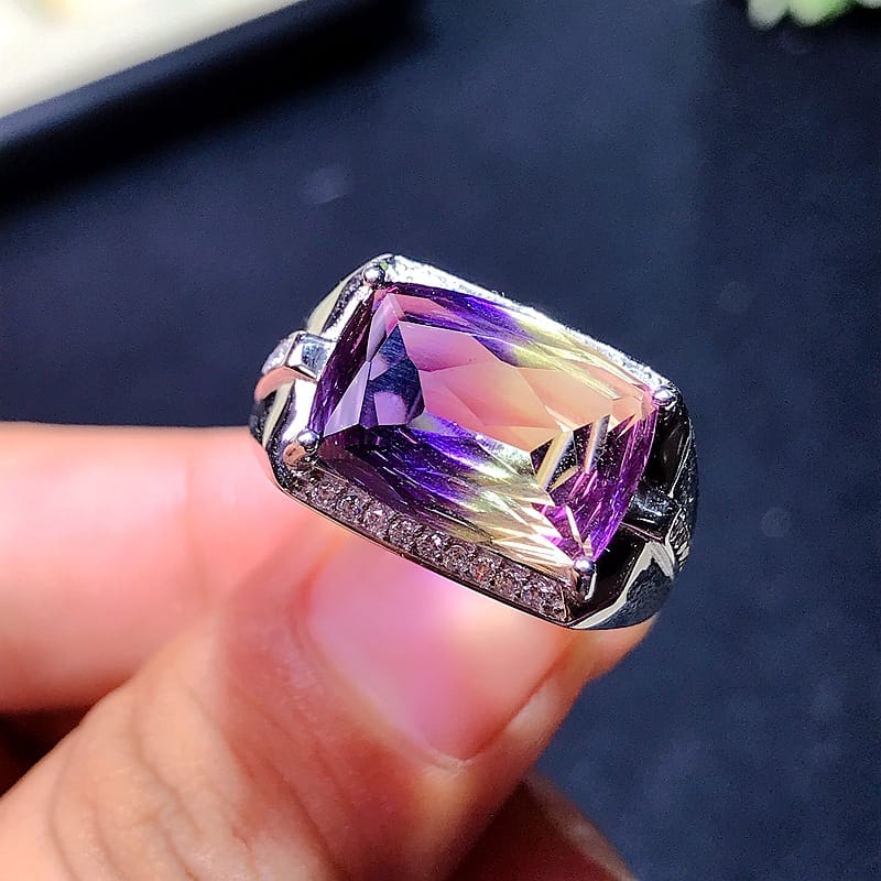 925 silver inlaid purple yellow crystal men's ring purple yellow crystal for boyfriend manufacturers receive orders one piece delivery