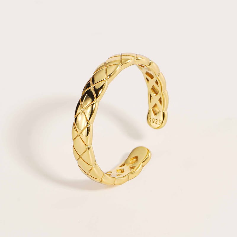 Europe and America Cross-border S925 Sterling Silver Diamond Plaid Ring for Women's Niche Design Advanced Sense Stacked Open Ring