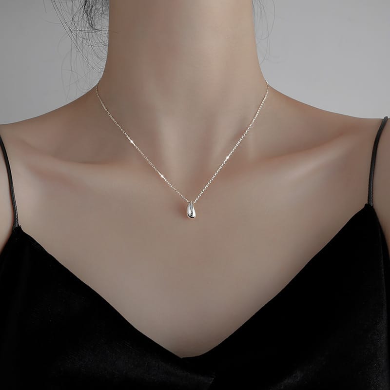S925 Sterling Silver Necklace Vintage Fashion Elegant Simple Water Drop Pendant Women Necklace Clavicle Chain Jewelry Trendy