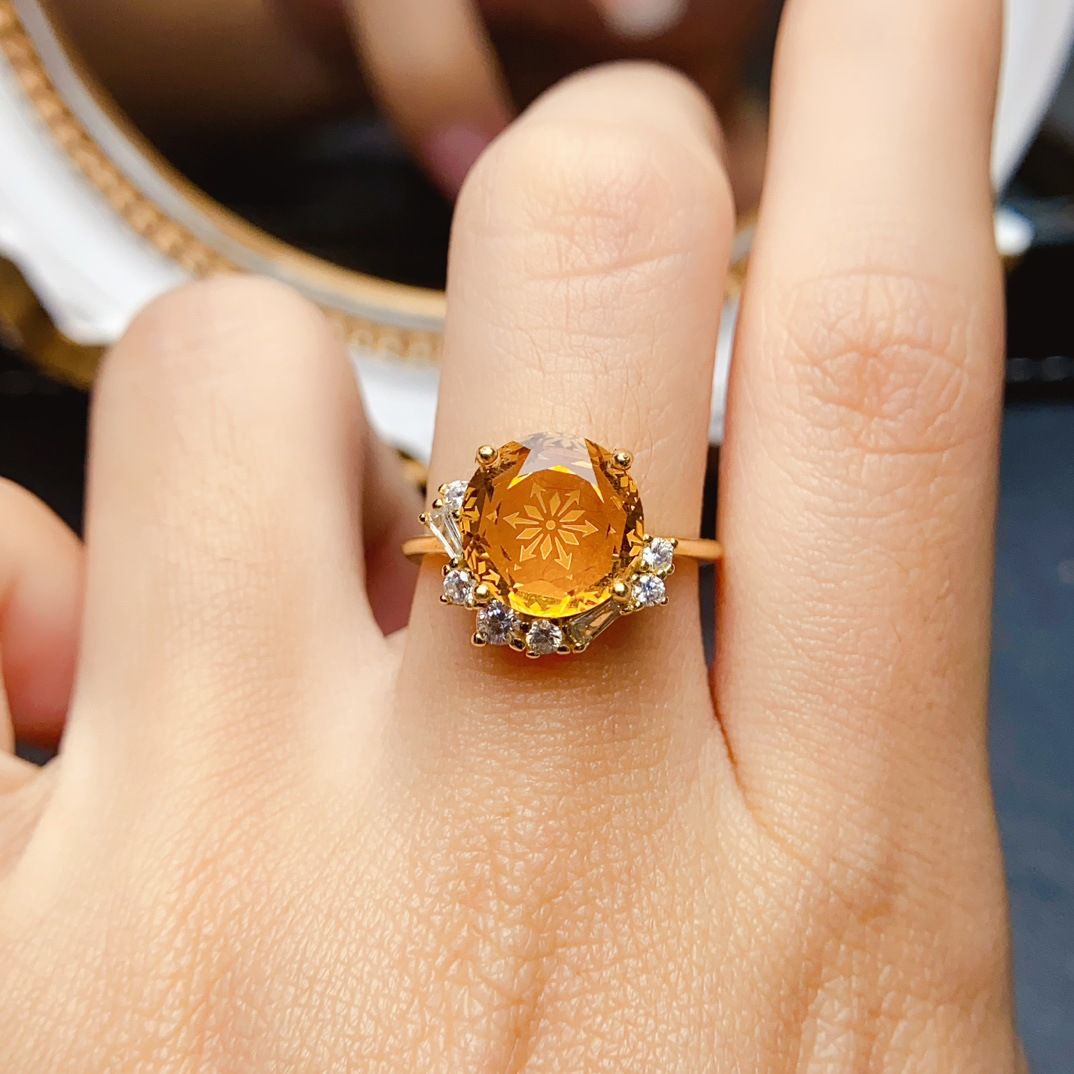 Factory wholesale explosions natural citrine ring S925 silver inlaid main stone 10*10 selling Europe and the United States a generation