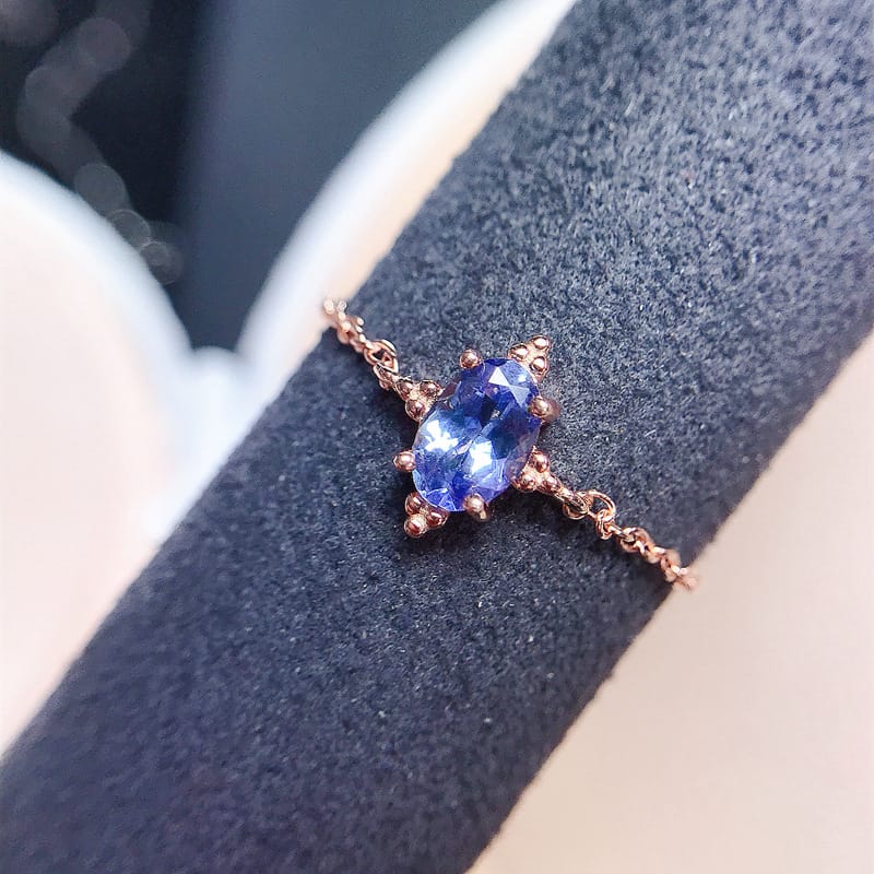 Light luxury Japanese simple natural stone ring 4 * 6mm finger chain 925 silver open mouth beauty ring wholesale one-piece delivery