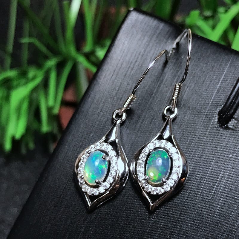 925 silver inlaid natural opal stud earrings cheap price colorful treasure wholesale factory