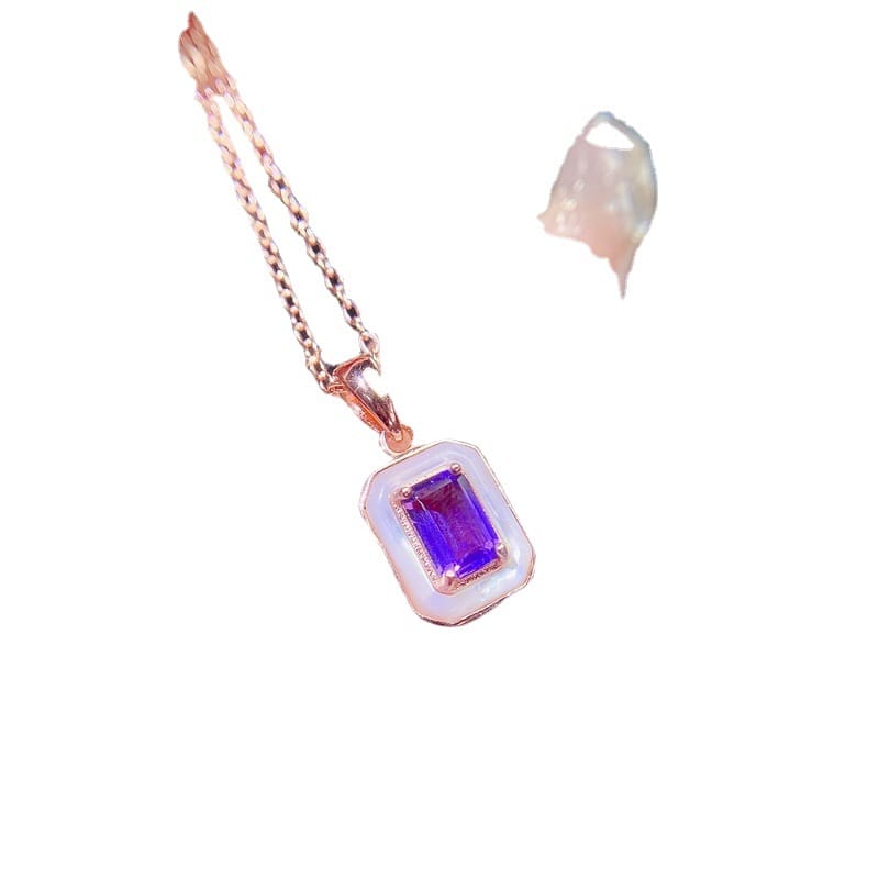 Fashion natural tangta amethyst pendant small octagonal 4 * 6mm women's pendant bare stone 925 silver live wholesale