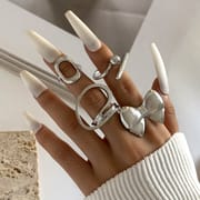 Europe and the United States cross-border geometric metal wind lava line ring four-piece irregular smooth opening ring suit