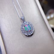 Natural 6*8mm Opal Pendant 925 Silver Gold Plated Fire Color Flash Fashion Personality Color Treasure Wholesale {Without Chain}