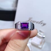 Natural amethyst men's ring wholesale 925 silver live mouth adjustable store dealer goods