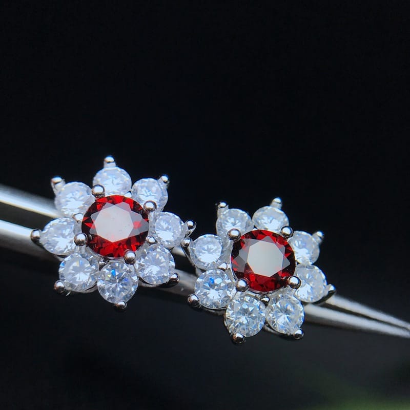 Large 925 Silver Inlaid Garnet Earrings Exaggerated Thick and Heavy Photographed with Silver