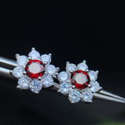 Large 925 Silver Inlaid Garnet Earrings Exaggerated Thick and Heavy Photographed with Silver