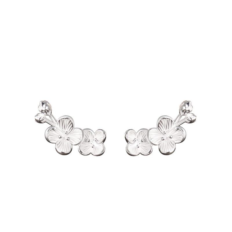 Aobao S999 pure silver earrings women's plaid flower brushed flower bud earrings light luxury high-grade earrings all-matching