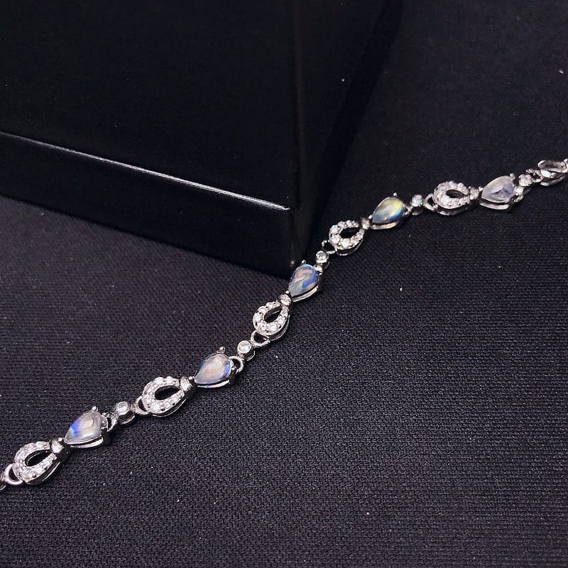 925 silver inlaid natural blue Moonstone bracelet wholesale crystal clean with plus long chain adjustable