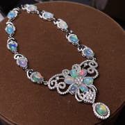 Australian magic opal chain row 925 silver inlay dazzle natural fire opal clavicle chain wholesale fire beauty